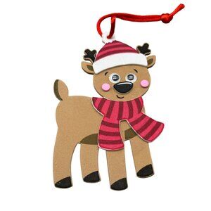 Reindeer Foam Christmas Ornament With Red Hanging Loop brown red 4.75" READ